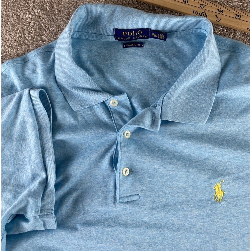 Polo Ralph Lauren Light Blue Color Rush Soft Cotton Polo Mens XXL Yellow Pony